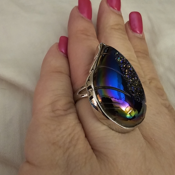 Sz 7, Window Drusy Forest, 925 Silver, 44.0 Carats, Platinum overlay, NWT - Picture 3 of 8